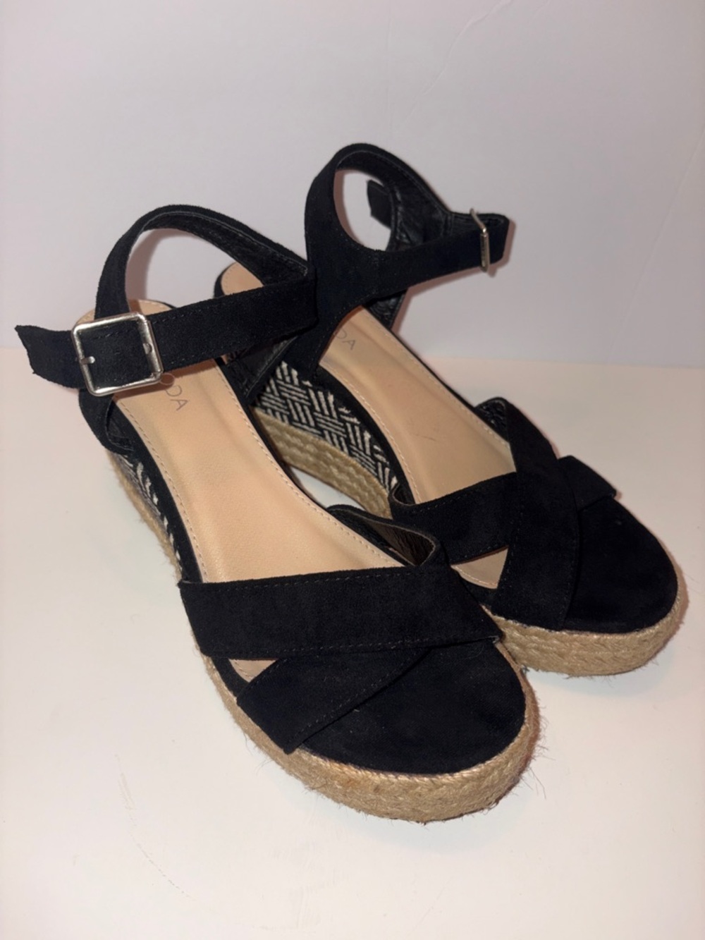 Women's Black Espadrille Wedge Sandals with Ankle Strap